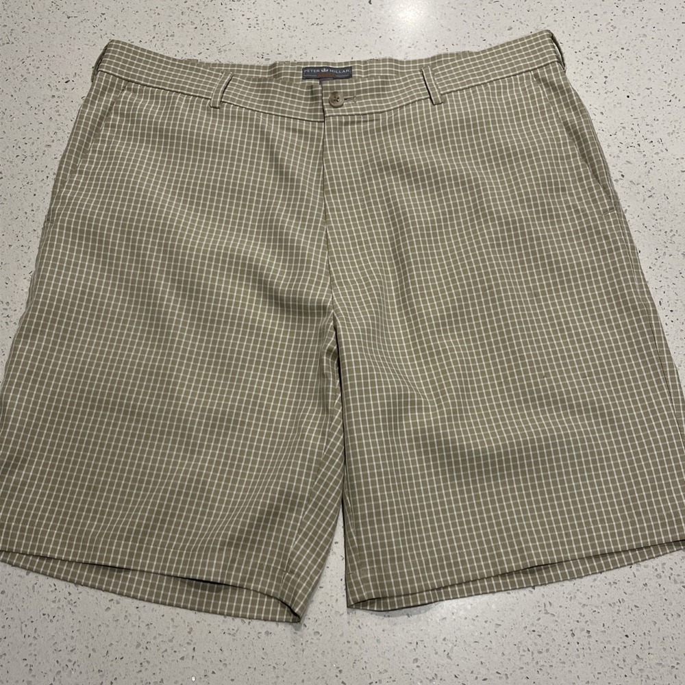 Peter Millar Shorts Mens 36-9 Wicking Performance Chino Check Tan White
